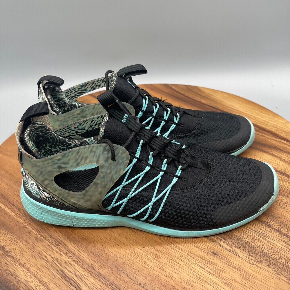 Nike Free Viritous Shoes Womens Size 9 Black Aqua Green Print Sneakers Running